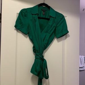 Green blouse with wrap around tie